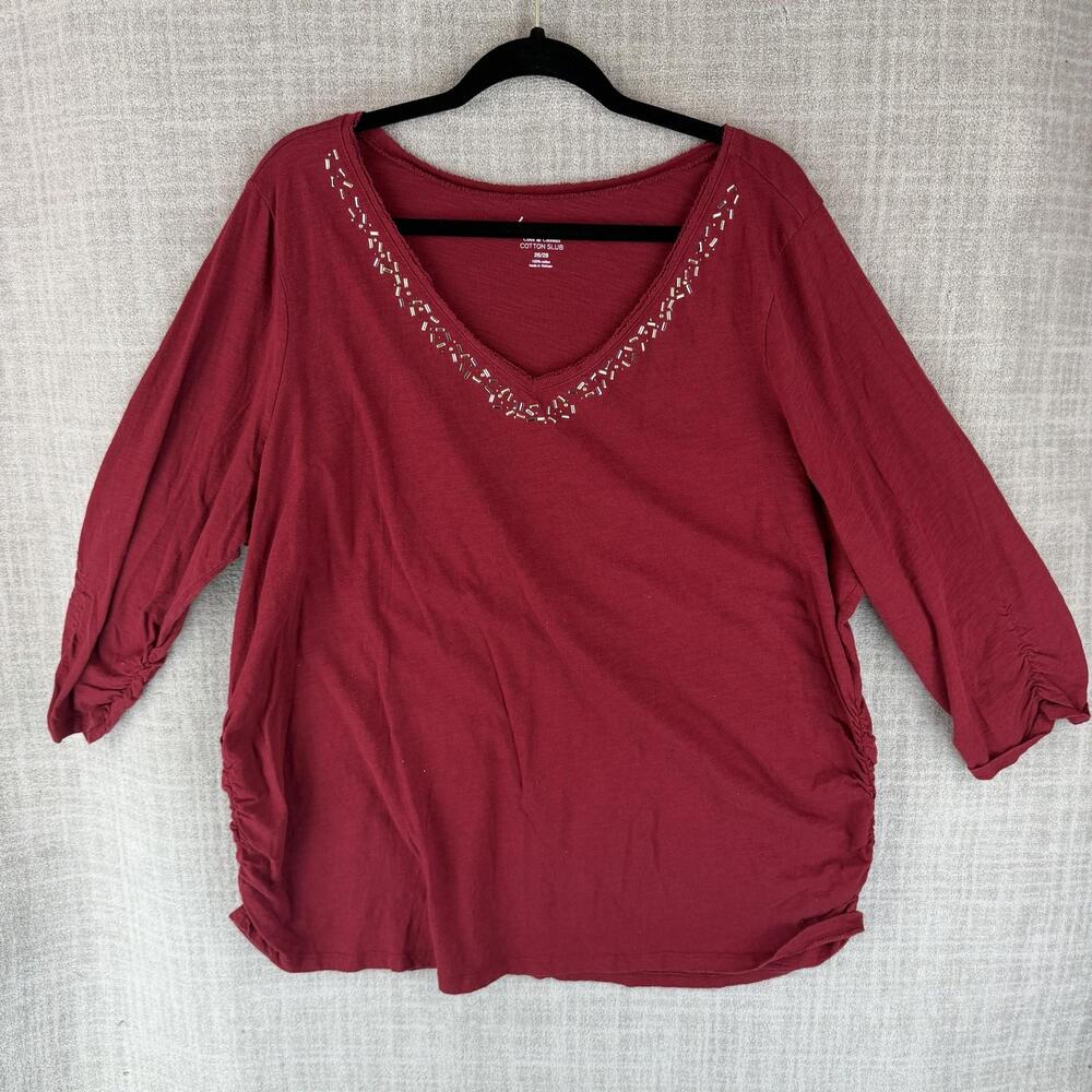 Lane Bryant T-Shirt Womens 26/28 Red Tunic Studded Cotton Slub Casual Plus